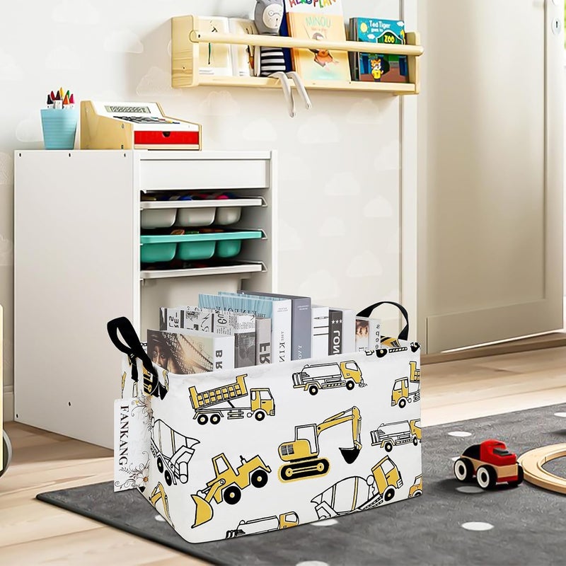 FANKANG Storage Bins, Nursery Hamper Canvas Laundry Basket Foldable with Waterproof PE Coating Large Storage Baskets for Kids Boys and Girls, Office, Bedroom, Clothes,Toys(Rec-excavator） - Image 3