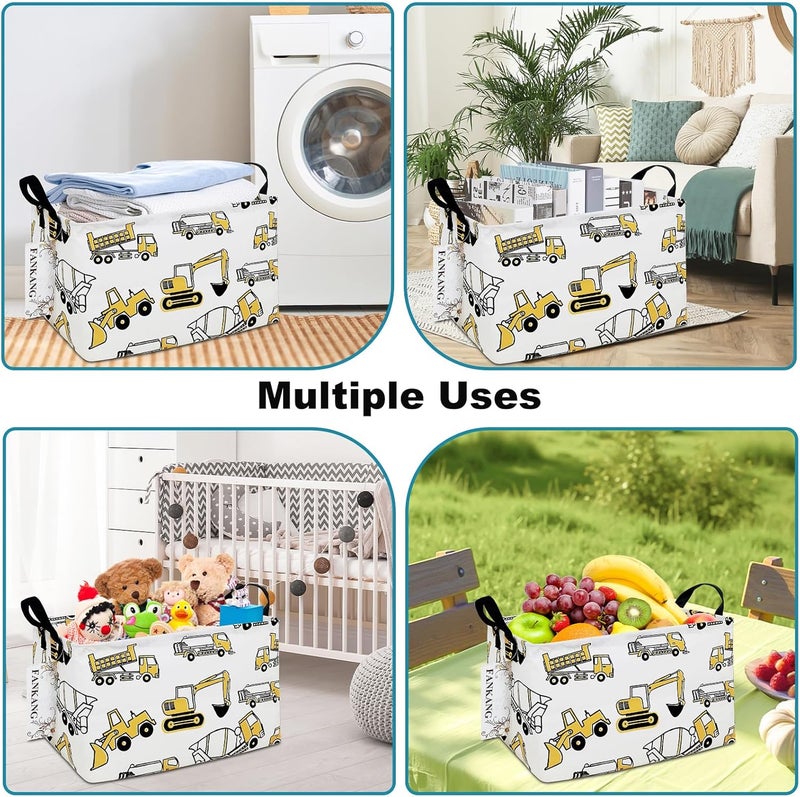 FANKANG Storage Bins, Nursery Hamper Canvas Laundry Basket Foldable with Waterproof PE Coating Large Storage Baskets for Kids Boys and Girls, Office, Bedroom, Clothes,Toys(Rec-excavator） - Image 5