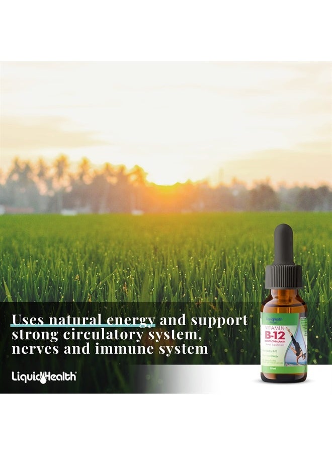 LIQUIDHEALTH Vitamin B12 Liquid Pure Methyl Drops, Methylcobalamin Energy Boost Natural Vegan Safe Sublingual Hydroxocobalamin, 2 Fl Oz  - Image 2
