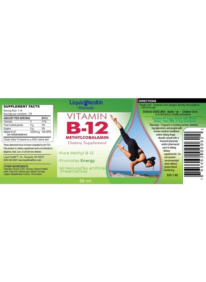 LIQUIDHEALTH Vitamin B12 Liquid Pure Methyl Drops, Methylcobalamin Energy Boost Natural Vegan Safe Sublingual Hydroxocobalamin, 2 Fl Oz  - Image 4