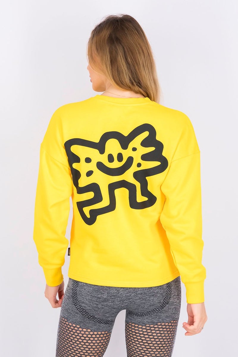 PUMA Women Round Neck Long Sleeve Brand Logo Sweaters, Yellow - Image 3