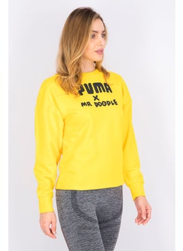 PUMA Women Round Neck Long Sleeve Brand Logo Sweaters, Yellow  - Image 2