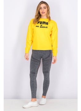 PUMA Women Round Neck Long Sleeve Brand Logo Sweaters, Yellow  - Image 4