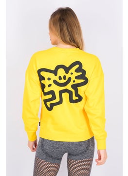 PUMA Women Round Neck Long Sleeve Brand Logo Sweaters, Yellow  - Image 3