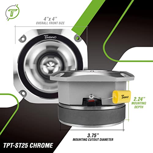 Timpano Super Tweeter 4 Inch TPT-ST25 Chrome, 8 Ohm, 900 Watts Max, 107 dB, 1.5 in Voice Coil, HIgh Sensitivity, Slim Profile Bullet Tweeters Speakers for Pro Audio (Pair) - Image 4