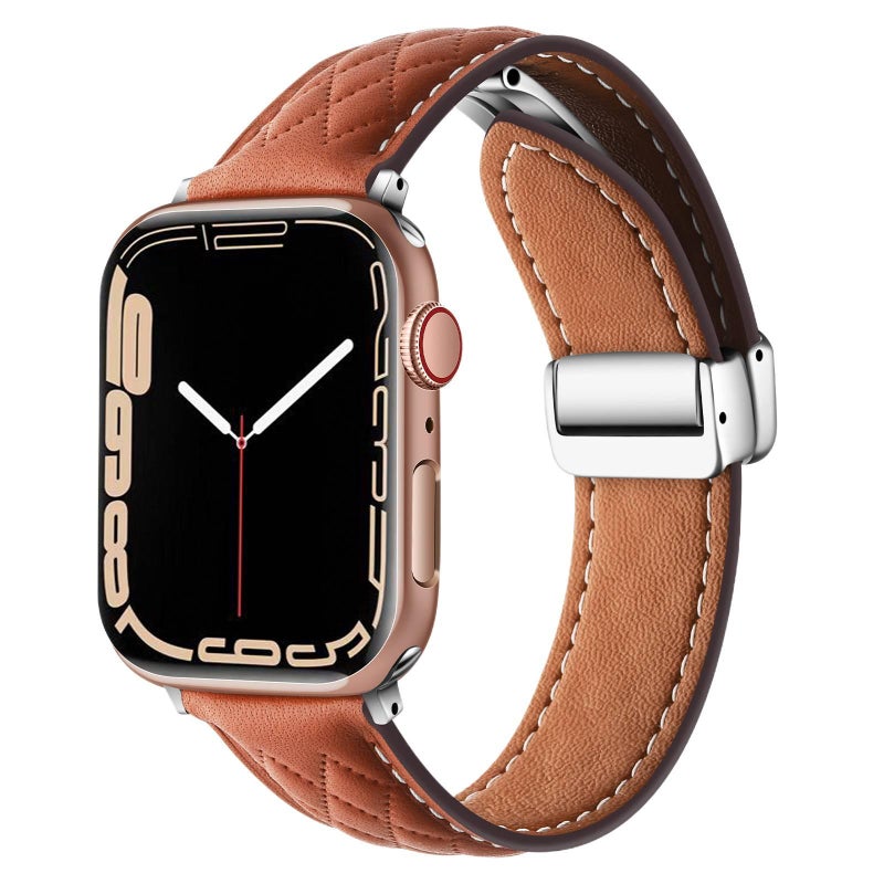 سوار ساعة ذكية سوار جلدي كلاسيكي متوافق باللون بني قابل للتعديل مع Apple Watch 38/40/41/42/44/45/49mm بملاءمة قابلة للتعديل وحزام بديل - Image 5