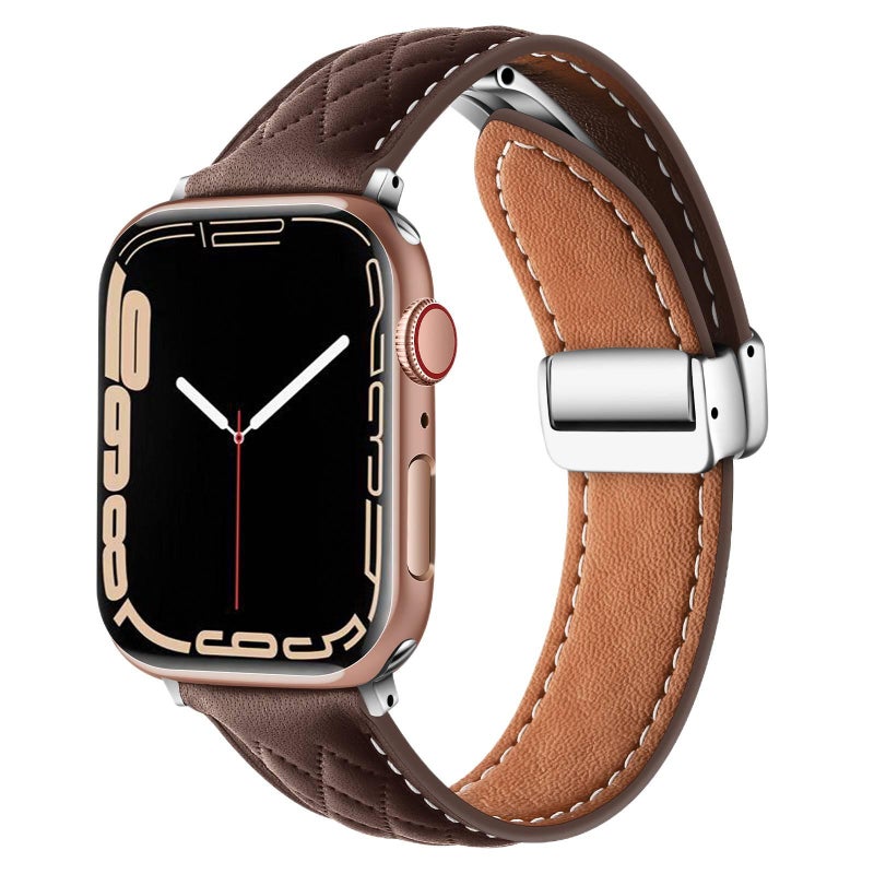 سوار ساعة ذكية سوار جلدي كلاسيكي متوافق باللون بني قابل للتعديل مع Apple Watch 38/40/41/42/44/45/49mm بملاءمة قابلة للتعديل وحزام بديل - Image 1