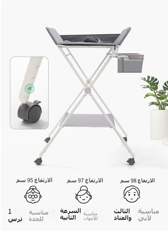 XiuWoo - Portable Baby Changing Table, Foldable Diaper Changing Station w/Wheels, Adjustable Height, Large Storage Rack, Water Basin, Safety Belt, Mobile Nursery Organizer for Newborn Infant - Image 1