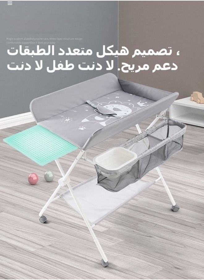 XiuWoo - Portable Baby Changing Table, Foldable Diaper Changing Station w/Wheels, Adjustable Height, Large Storage Rack, Water Basin, Safety Belt, Mobile Nursery Organizer for Newborn Infant - Image 1