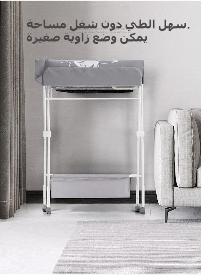 XiuWoo - Portable Baby Changing Table, Foldable Diaper Changing Station w/Wheels, Adjustable Height, Large Storage Rack, Water Basin, Safety Belt, Mobile Nursery Organizer for Newborn Infant - Image 1