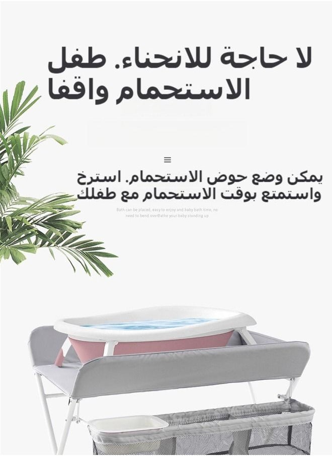 XiuWoo - Portable Baby Changing Table, Foldable Diaper Changing Station w/Wheels, Adjustable Height, Large Storage Rack, Water Basin, Safety Belt, Mobile Nursery Organizer for Newborn Infant - Image 1