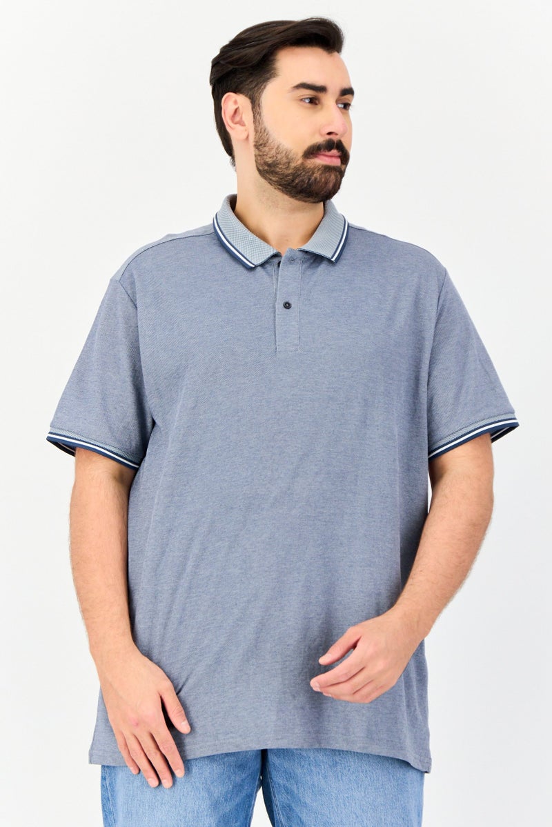 Celio Men Regular Fit Short Sleeve Textured Polo Shirt, Blue Stone - Image 1