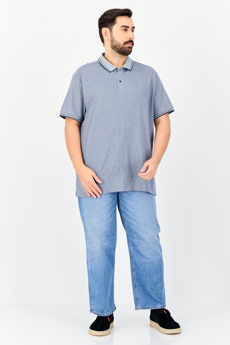 Celio Men Regular Fit Short Sleeve Textured Polo Shirt, Blue Stone - Image 4