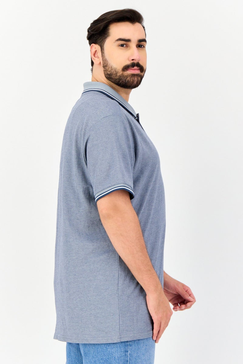 Celio Men Regular Fit Short Sleeve Textured Polo Shirt, Blue Stone - Image 2