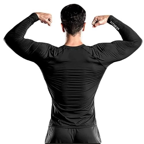 JUST RIDER Men's Sports Running Set Compression Shirts + Pants Skin-Tight Long Sleeves Quick Dry Fitness Tracksuit Gym Yoga Suits (Set of 2) (L, Black&Red) - Image 4