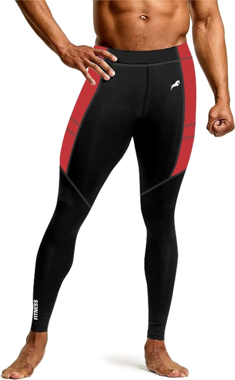 JUST RIDER Men's Sports Running Set Compression Shirts + Pants Skin-Tight Long Sleeves Quick Dry Fitness Tracksuit Gym Yoga Suits (Set of 2) (L, Black&Red) - Image 3