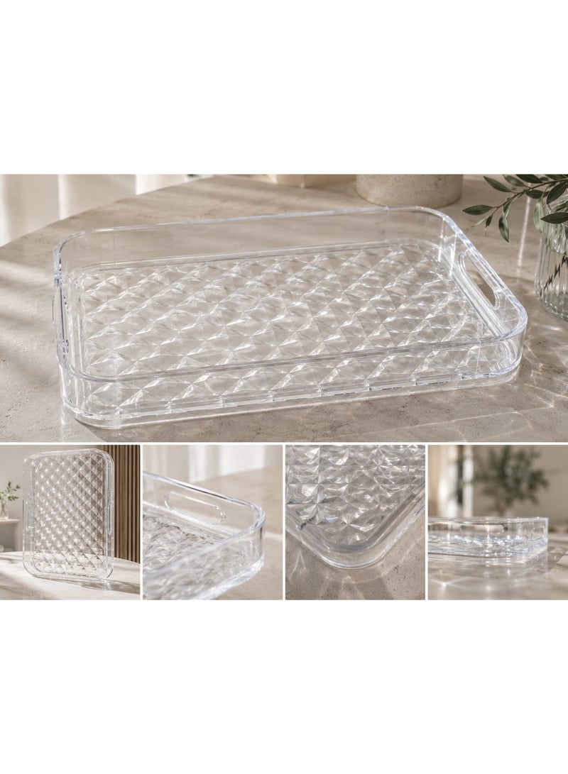 Clear Acrylic Serving Tray with Luxury Crystal Design – Multi-Purpose Serving Tray with Built-in Handles - Image 3