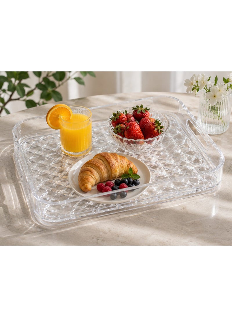 Clear Acrylic Serving Tray with Luxury Crystal Design – Multi-Purpose Serving Tray with Built-in Handles - Image 2