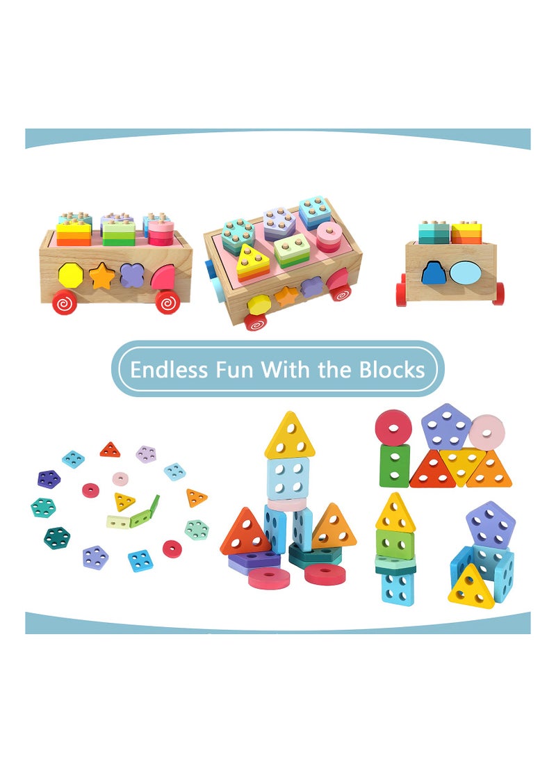 MEBEGIN - Wooden Sorting Stacking Toy, Shape Sorter Cube with Storage Space, Shape and Color Cognition Puzzle Stacker, Montessori Toy, Early Educational Toy, Easy to Storage and Carry, Ideal Gift for Kids - Image 1