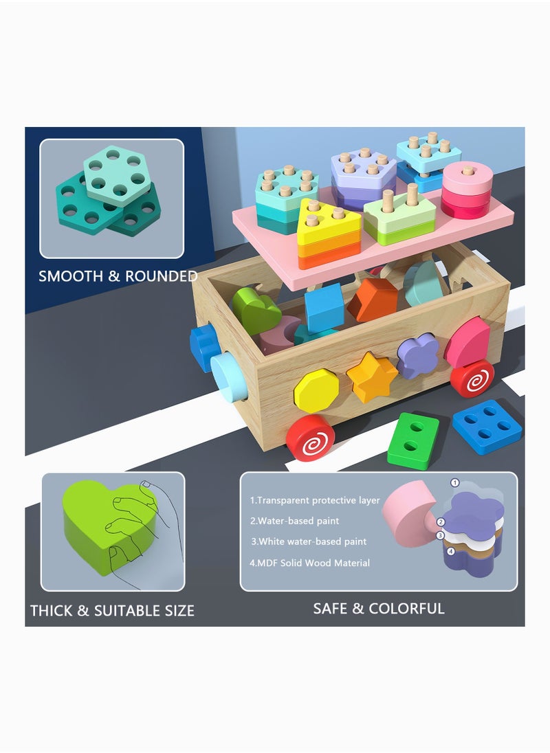 MEBEGIN - Wooden Sorting Stacking Toy, Shape Sorter Cube with Storage Space, Shape and Color Cognition Puzzle Stacker, Montessori Toy, Early Educational Toy, Easy to Storage and Carry, Ideal Gift for Kids - Image 1