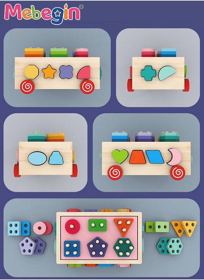 MEBEGIN - Wooden Sorting Stacking Toy, Shape Sorter Cube with Storage Space, Shape and Color Cognition Puzzle Stacker, Montessori Toy, Early Educational Toy, Easy to Storage and Carry, Ideal Gift for Kids - Image 1