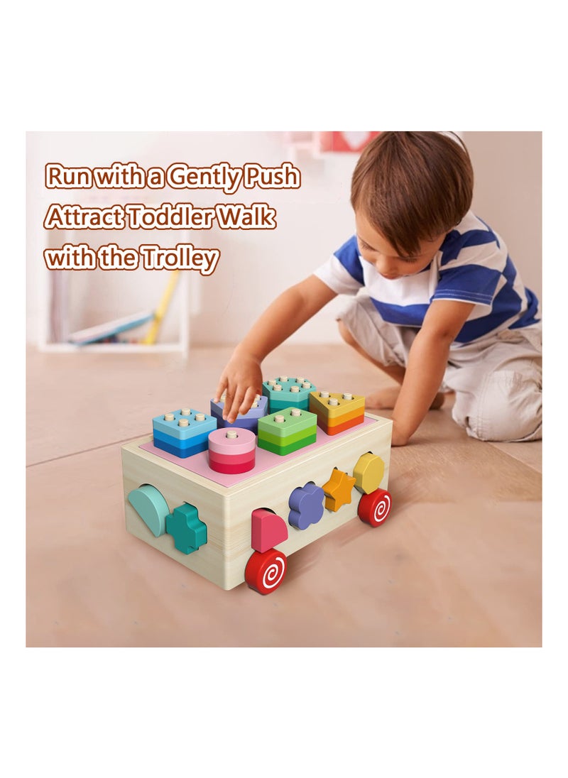 MEBEGIN - Wooden Sorting Stacking Toy, Shape Sorter Cube with Storage Space, Shape and Color Cognition Puzzle Stacker, Montessori Toy, Early Educational Toy, Easy to Storage and Carry, Ideal Gift for Kids - Image 1