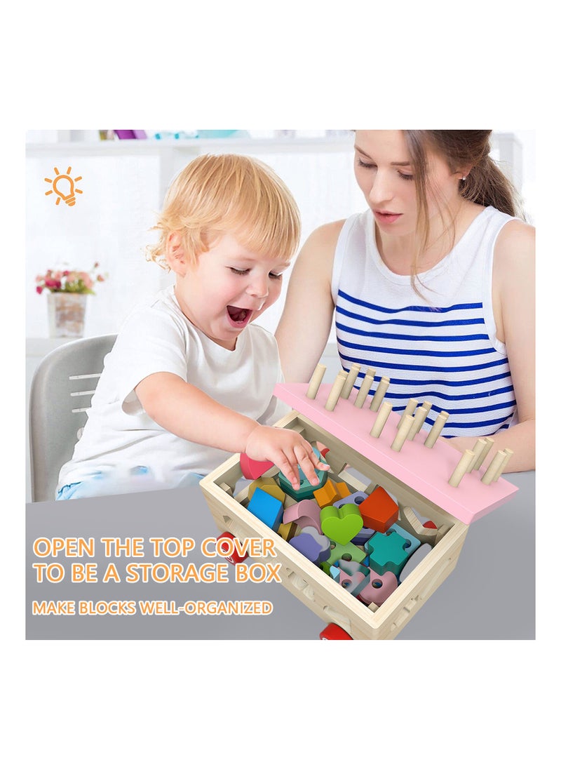 MEBEGIN - Wooden Sorting Stacking Toy, Shape Sorter Cube with Storage Space, Shape and Color Cognition Puzzle Stacker, Montessori Toy, Early Educational Toy, Easy to Storage and Carry, Ideal Gift for Kids - Image 1