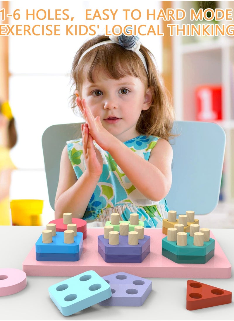 MEBEGIN - Wooden Sorting Stacking Toy, Shape Sorter Cube with Storage Space, Shape and Color Cognition Puzzle Stacker, Montessori Toy, Early Educational Toy, Easy to Storage and Carry, Ideal Gift for Kids - Image 1