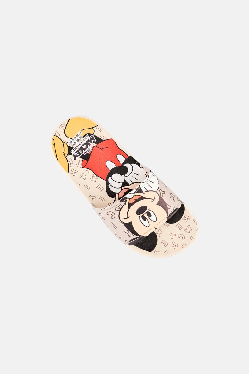 Disney Kids Boy Mickey And Friends Slip On Slides, Beige - Image 3