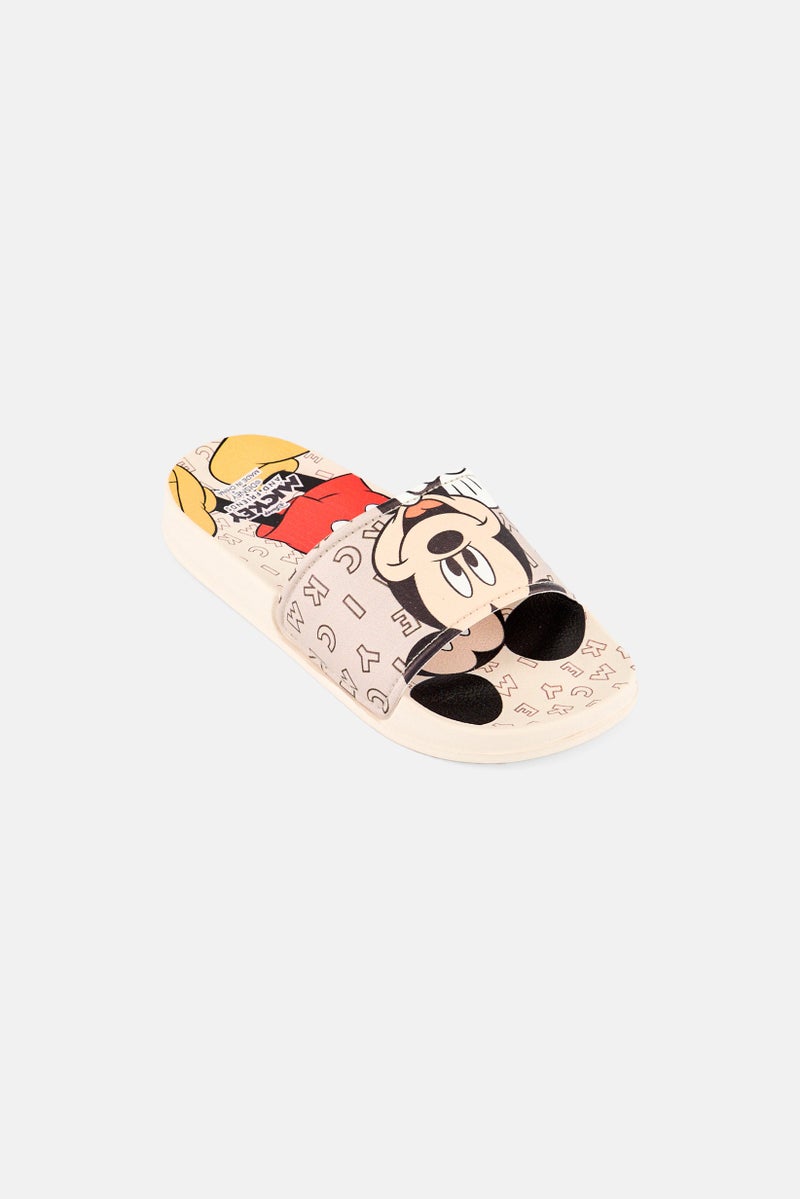 Disney Kids Boy Mickey And Friends Slip On Slides, Beige - Image 1