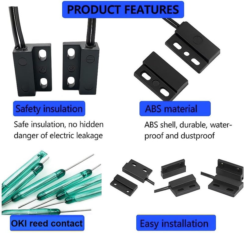 Gebildet 5 قطع مستشعر إنذار مغناطيسي للنافذة والبوابة مع أسلاك مخفية باللون الأسود - Image 4