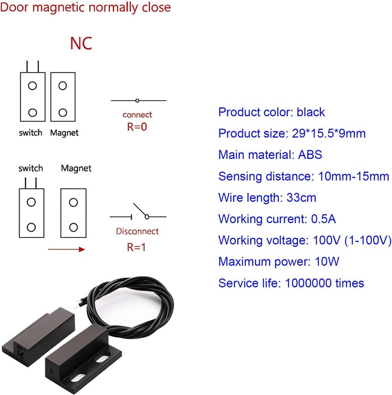 Gebildet 5 قطع مستشعر إنذار مغناطيسي للنافذة والبوابة مع أسلاك مخفية باللون الأسود - Image 2