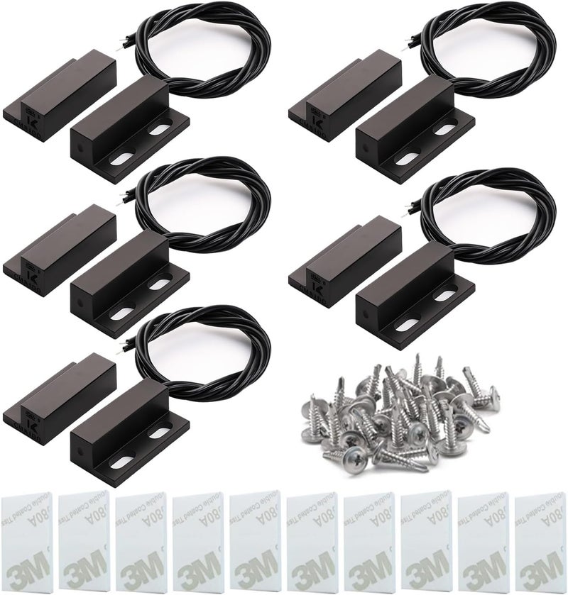 Gebildet 5 قطع مستشعر إنذار مغناطيسي للنافذة والبوابة مع أسلاك مخفية باللون الأسود - Image 1