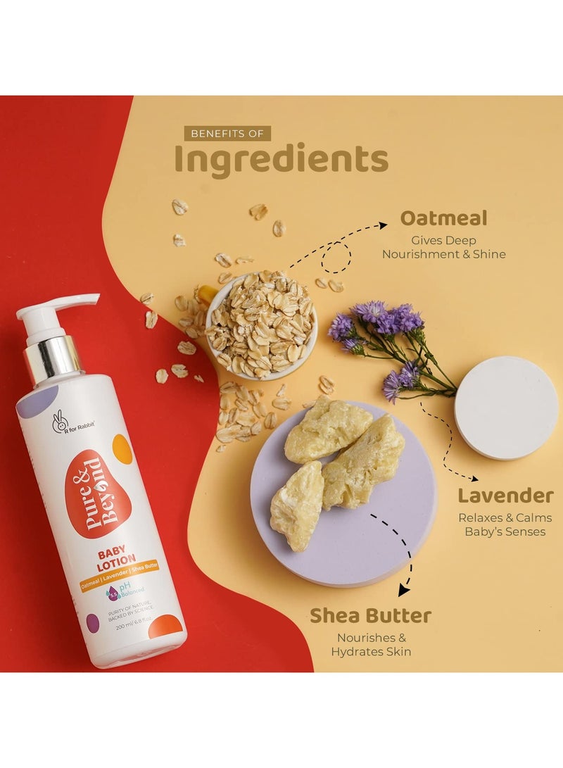 أر فور رابيت بيور آند بيوند لوشن مرطب للجسم للأطفال 400 مل درجة حموضة 5.5 لطيف ولطيف مع دقيق الشوفان وزبدة الشيا للبشرة الحساسة لحديثي الولادة - Image 2