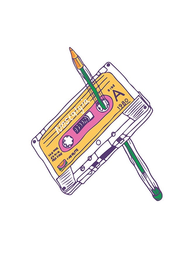 RYN Cassette Themed Wall Art White/Yellow/Green 30x30cm - Image 2