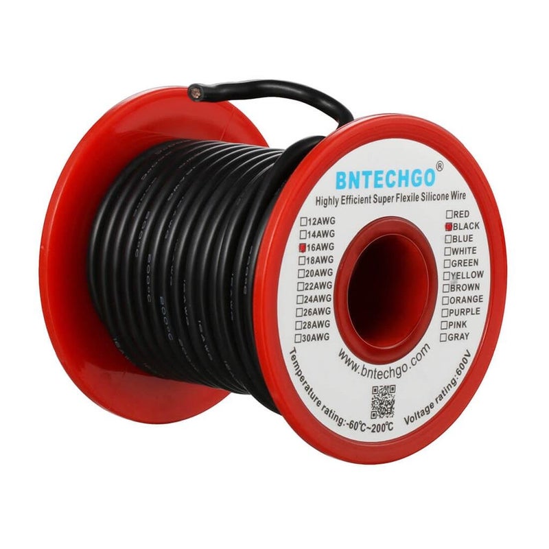 BNTECHGO 16 Gauge Silicone Wire Spool 50 ft Black Flexible 16 AWG Stranded Tinned Copper Wire - Image 2