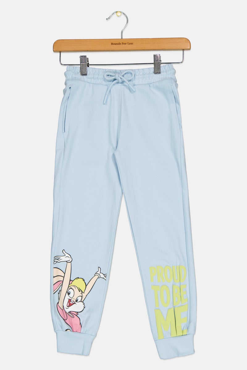 Looney Tunes Kids Girl Drawstring Graphic Print Jogger Pants, Sky Blue  - Image 1