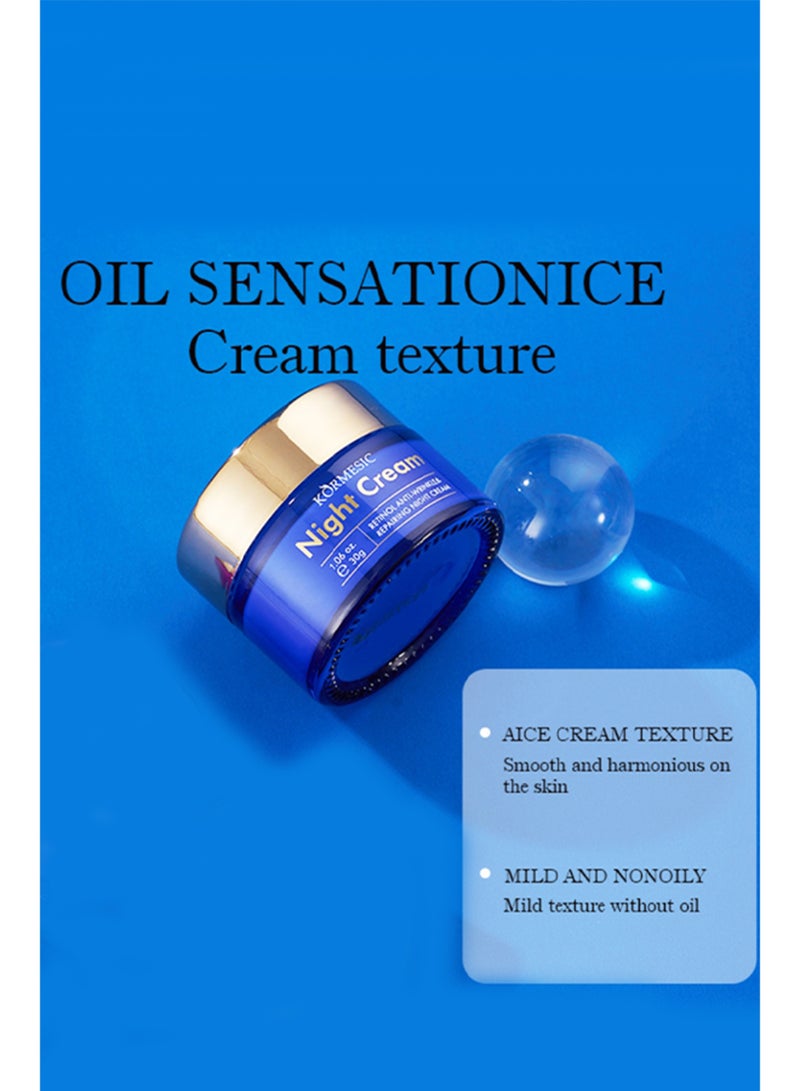 Kormesic كريم ليلي مضاد للتجاعيد وإصلاح لون البشرة مرطب مغذي مشرق مرطب ليلي خطوط دقيقة مهدئ وتجديد كريم وجه مضاد للشيخوخة مرطب ريتينول كريم ليلي 30 جرام - Image 2