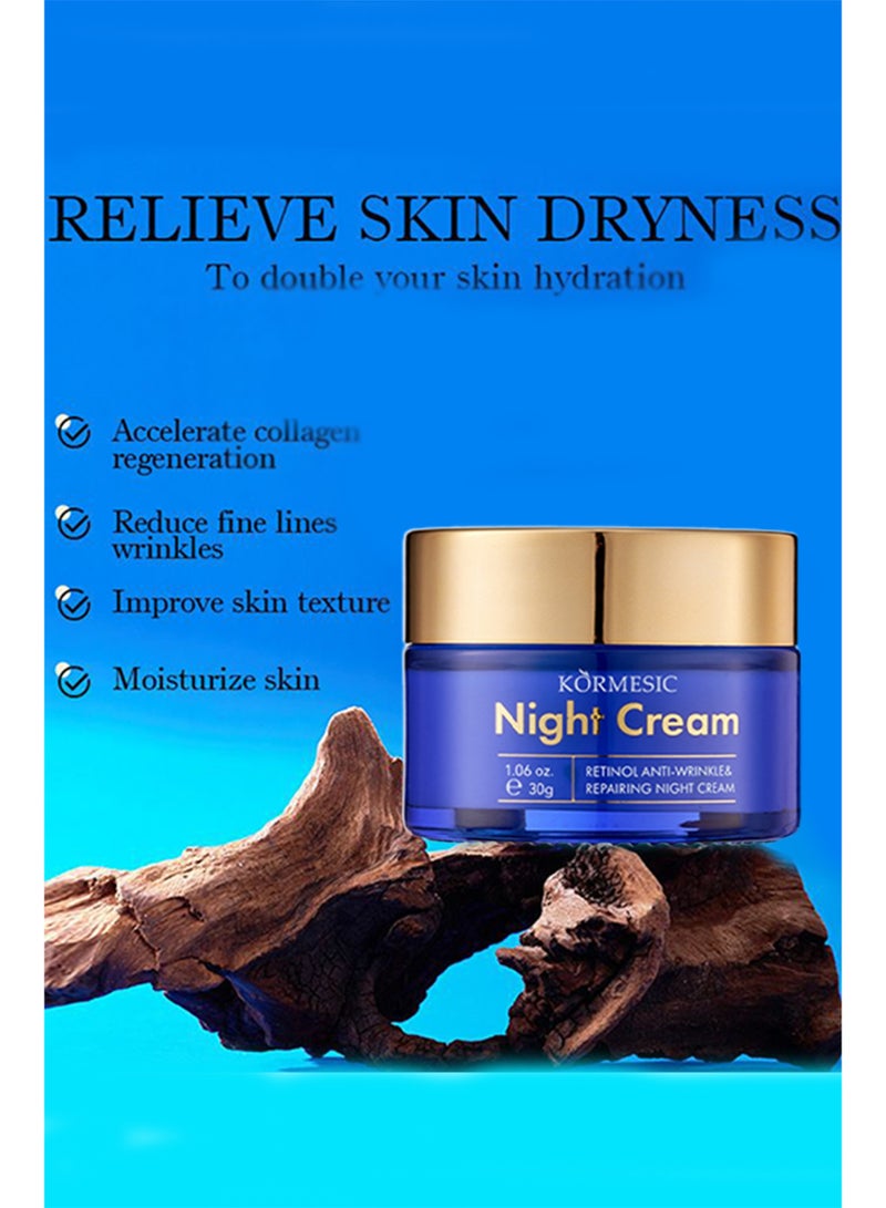 Kormesic كريم ليلي مضاد للتجاعيد وإصلاح لون البشرة مرطب مغذي مشرق مرطب ليلي خطوط دقيقة مهدئ وتجديد كريم وجه مضاد للشيخوخة مرطب ريتينول كريم ليلي 30 جرام - Image 4