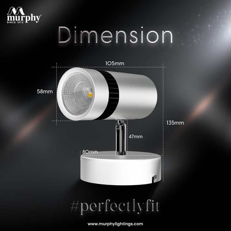 MURPHY Murphy Aluminium 10W Adjustable Aliminum Led Wall Cob Surface Mounted Spot Light With 2 Years Warranty Warm White Pack Of 1  - Image 5