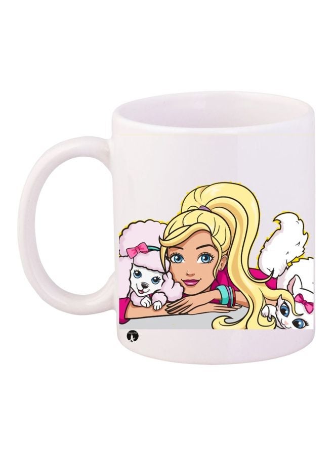 RYN Cartoon Printed Coffee Mug White/Yellow/Purple 11ounce