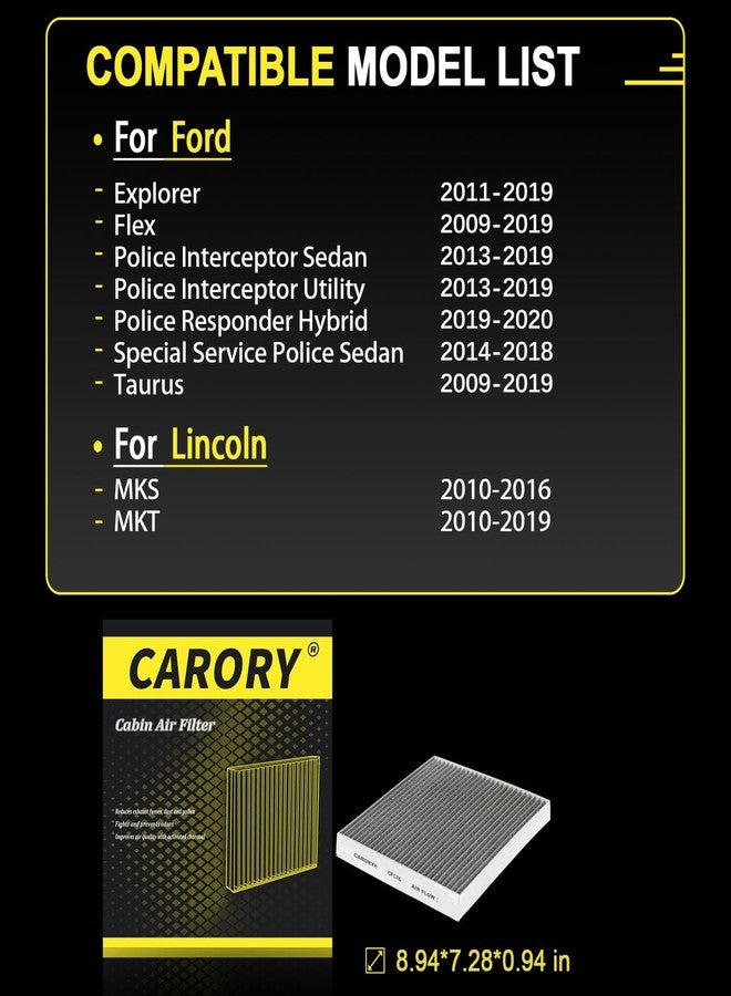 CARORY Cabin Air Filter w/Activated Carbon for Select 2009-2019 Ford, Lincoln Models - Explorer, Flex, Police Interceptor Sedan/Utility, Police Responder Hybrid,Taurus, MKS, MKT, and More, FP-68 - Image 2