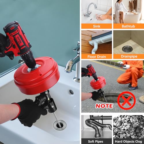 XFIRE-GEAR 25 FT Double Mode Drain Snake Tools, 14-in-1 Drain Auger for Sink and Drain Unblocking, Plumbing Snake for Kitchen, Bathrom and Shower Sink, Drain Clog Remover for Real DYIs【Upgraded】 - Image 2
