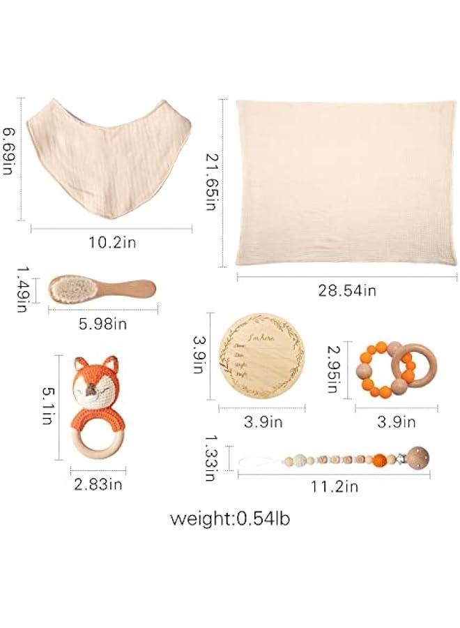 Gonice Baby Gift Set for Newborn New Baby Gift Set - 7 PCS Newborn Baby Essentials Basket Baby Bath Set with Baby Blanket Baby Rattle - New Born Baby Girls Gift & Baby Boy Gifts for Baby Shower(Fox) - Image 5