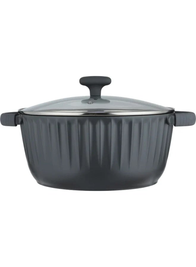 28cm Deep Cooking Pot with Handles and Glass Lid - Dark Grey - Image 2