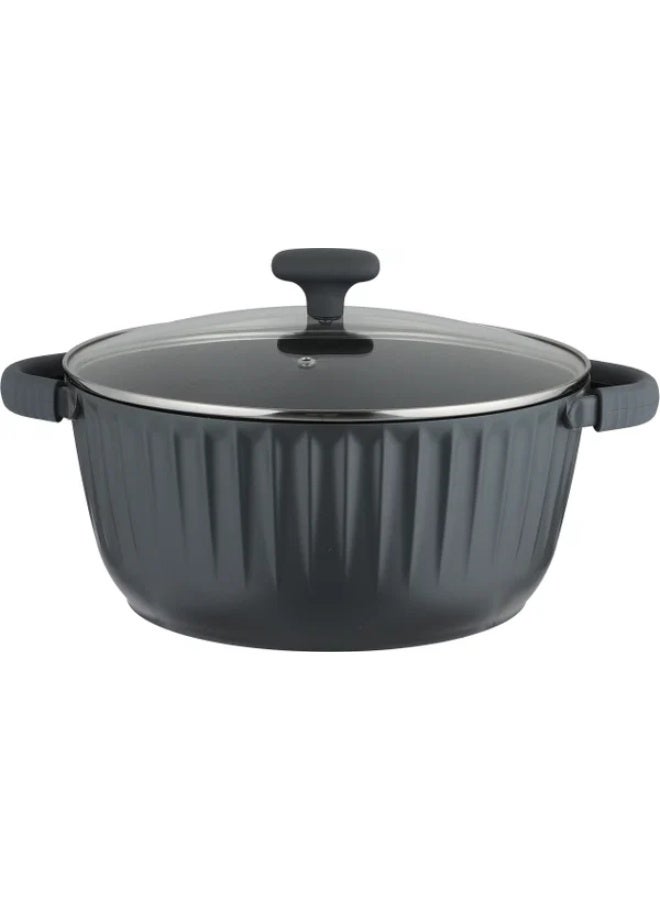 28cm Deep Cooking Pot with Handles and Glass Lid - Dark Grey - Image 3