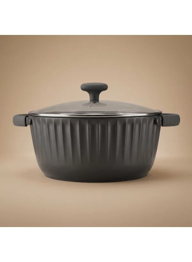 28cm Deep Cooking Pot with Handles and Glass Lid - Dark Grey - Image 1