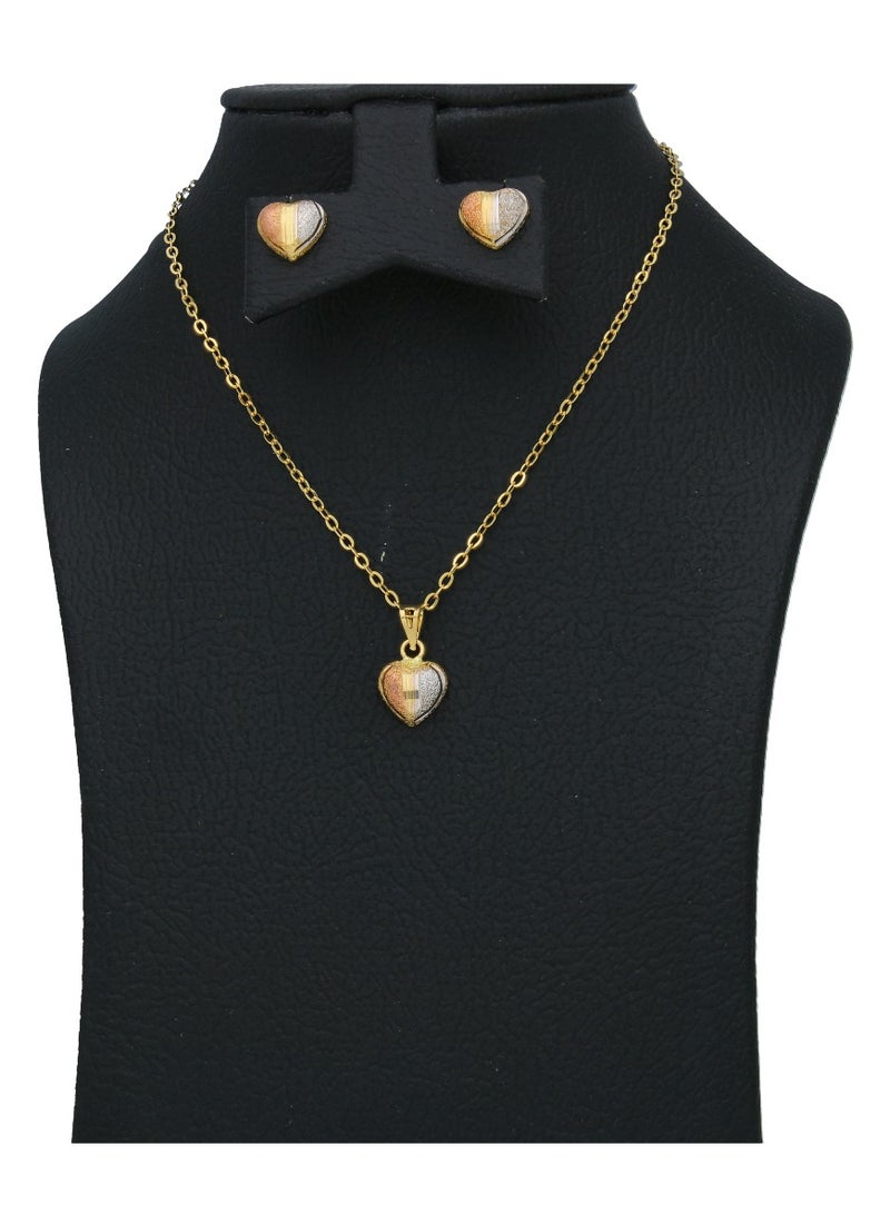 FK Jewellers Gold Triple Toned Heart Shaped Pendant Set 18KT  - Image 1