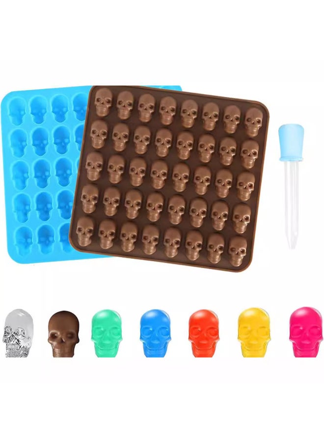 Generic - Halloween Fudge 40 Even Skull Silicone Mold Candy Ice Block Skull Mold Silicone Chocolate Mold-Color:Blue - Image 1