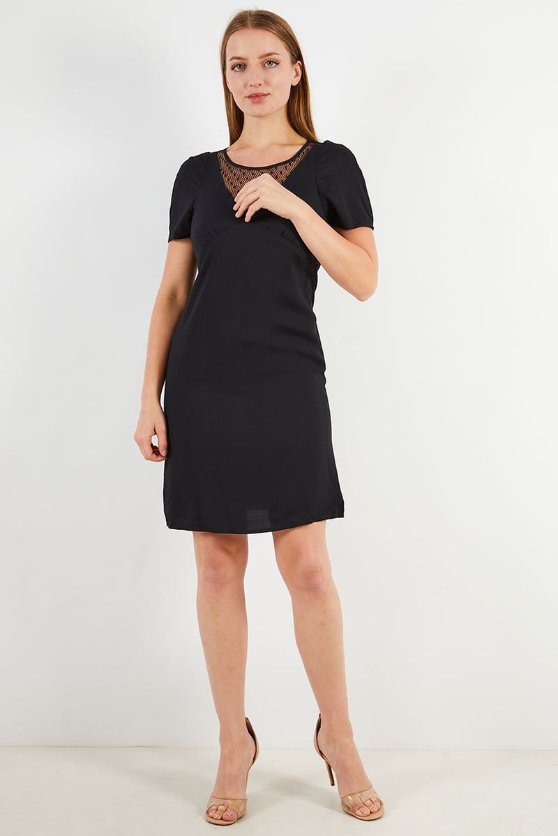 IKKS Women Plain Mini Dress, Black - Image 3